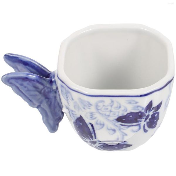 Tasses soucoupes tasse à café de Style chinois tasses papillon en céramique tasse à thé décorative petite porcelaine blanche bleue