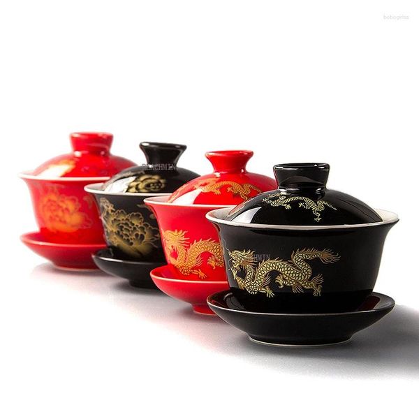 Tasses Saucers chinois tureen tasse en céramique théme de thé de thé / style de style pivoine Gift de mariage pour amis