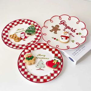 Cups Saucers Noël arrive!Biscuit pour le Père Noël Assure assiette en céramique Carton de Noël Carton Gingerbread Man Creative Cake Cup