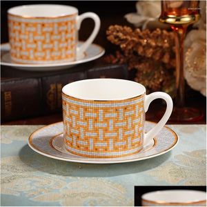 Tasses soucoupes classique européen porcelaine café et vaisselle assiettes plats après-midi service à thé cuisine à domicile avec boîte-cadeau Drop Deli Dhuiq