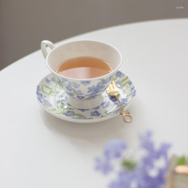 Tazas, platillos, café y juego de flores, taza de té de la tarde de cerámica, plato de postre, tazas de té elegantes de porcelana para el hogar, vajilla