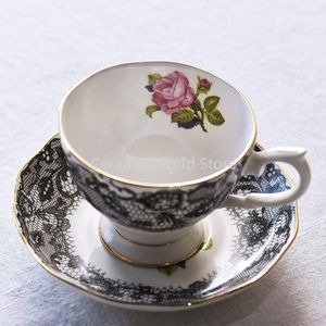 Tasses soucoupes Service à café British English Afternoon Tea Bone China Ceramic Black Lace Cup And Saucer