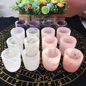 Tazas platillos colección cristal Natural curvado hogar regalo amatista artesanía taza decoración mano taza para geoda blanca té rosa cuarzo