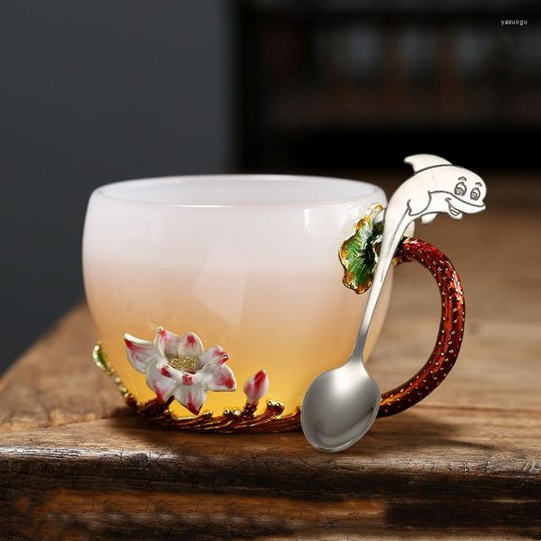 Tazas, platillos, juego de café de cristal esmaltado de colores, tazas de té de cristal con cucharas, regalos, vajilla de cocina creativa de 200ML