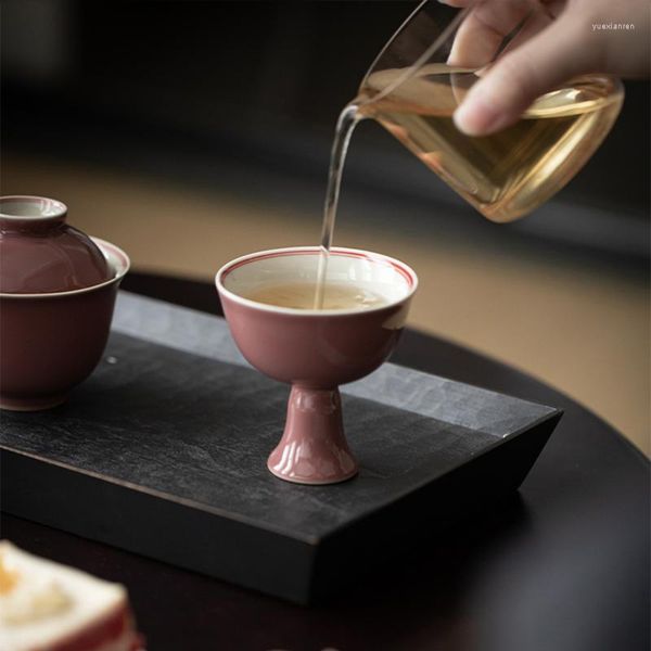 Tasses soucoupes niébé rouge créatif chinois pieds hauts tasse à thé porcelaine céramique Antique belle tasse à thé thé A de lumière