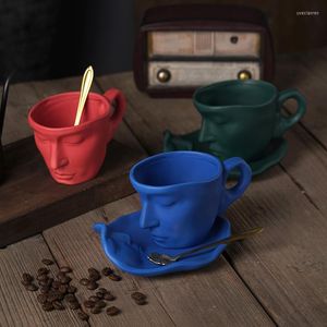 Tasses et soucoupes en céramique, Design abstrait créatif, avec Art fait à la main, tasse à café, thé, soucoupe, cuillère, ensemble de vaisselle, cadeaux spéciaux