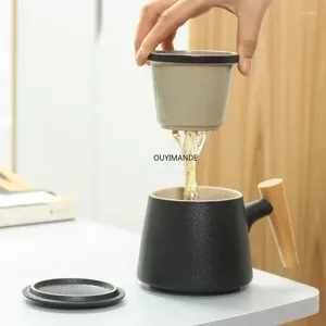 Kopjes Schoteltjes Creatieve keramische eenvoudige theemaker Beker met deksel Filter Houten handvat Melk Koffie Sap Tumbler Set