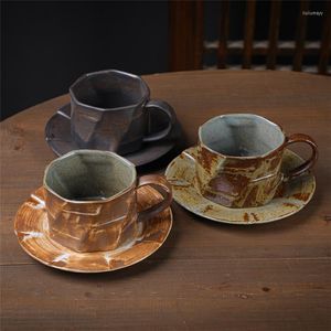 Tasses soucoupes Design créatif poterie japonaise tasse à café avec plat personnalisé à la main en céramique thé soucoupe ensemble vaisselle Vintage