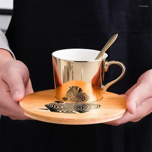 Tasses soucoupes créatives galvanoplastie miroir réflexion tasse en céramique thé personnalisé avec assiette service à café de l'après-midi