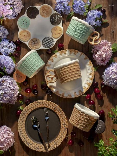 Tasses soucoupes créatives amusantes, tasse à biscuits, assiette à Dessert, thé de l'après-midi, collation, gâteau, petit déjeuner, tasse à café au lait, ensemble de maison