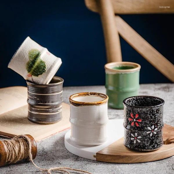 Tasses Saucers Creative Japanese Ceramic Cup Bamboo Shape Restaurant Buince Mug Home Drinkware Drinkware Retro Sushi Cuisine