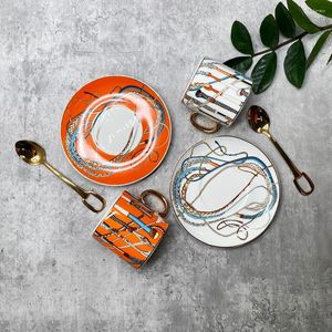 Tasses soucoupes café Orange créatif avec soucoupe tasse en céramique pour le thé ensemble complet de plats occidentaux tasse à expresso cadeau pour enseignant d'école