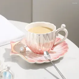Kopjes schotels Creative Pearl Ceramic Cup Set Shell Form Fantasie Gradiënt Kleur Melk Mok Hinny Afternoon Afternoon Tea Tableware