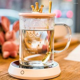 Cups Saucers Crown Mark Cup helder glas groot met deksel voor meisjes mok verwarming warmer gewodden taza café drinkgifte