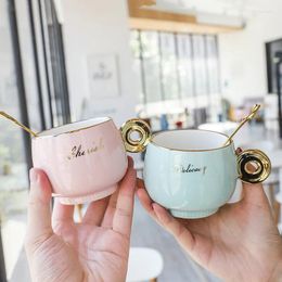 Cups Saucers Cup and Saucer Set 240 ml Noordse Chubky Coffee Mug Lettre Alphabet Luxe Ceramic Tazas de Cafe Ceramica Drinkware