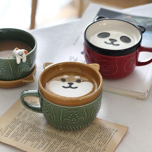 Tazas platillos cutelife lindo panda cerámica taza de café decoración de platillo para el hogar desayuno de té reutilizable para beber leche juego de porcelana