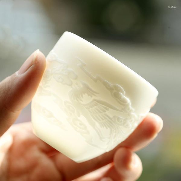 Tasses soucoupes Dehua blanc mouton graisse Jade porcelaine chine tasse à thé céramique maître unique Kungfu tasse à thé maison voyage tasse cadeaux