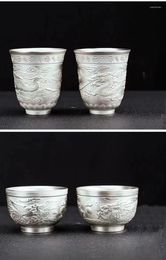 CUPS SAUCERS Dragon Phoenix Tea Cup Cerámica Silver Agua de lujo Cabrices de té con incrustaciones con tazas