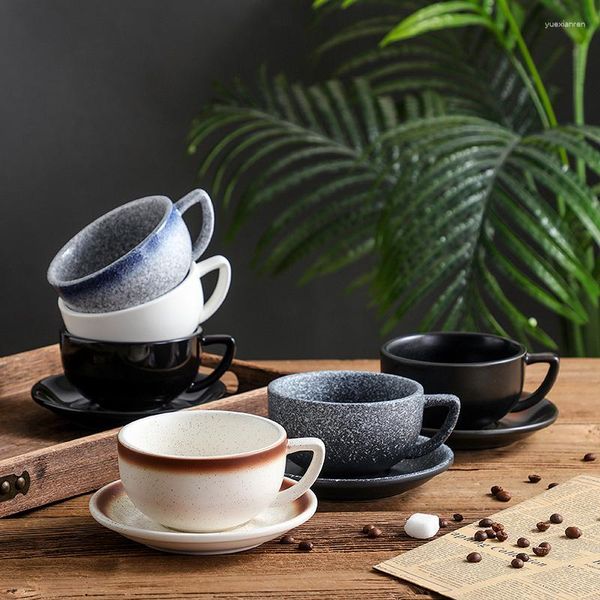 Tazas, platillos, juego de tazas de té de cerámica japonesas respetuosas con el medio ambiente, taza de café Vintage creativa, juegos de colores sólidos, suministros de cocina