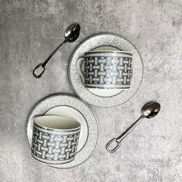 Tasses soucoupes Style élégant porcelaine tasse multi-style Simple en céramique café et soucoupe plat avec motif ensemble boîte cuillère