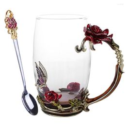 Kopjes schotels email Koffie thee Cup mok 3d rose vlinder glas bruiloft cadeau Sec88