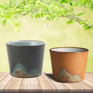 Tasses soucoupes ENERGE SPRING 2 pièces peintes à la main en céramique tasse à thé rugueuse ensemble de poterie petit verre à vin maison cérémonie maître tasse à thé