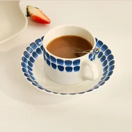Cups schotels Engeland Style Afternoon Tea Bot China Cup Saucer Blue Print keramische koffie met handgrip on-geglazuurde rode 2 stks/set
