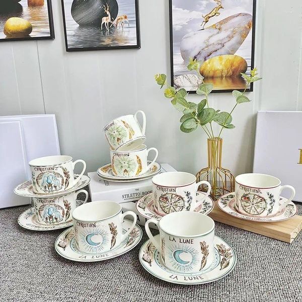 Tasses soucoupes produits européens en porcelaine tasse à café en céramique avec soucoupe bleu après-midi magasin de thé maison El tasses ensemble boîte-cadeau