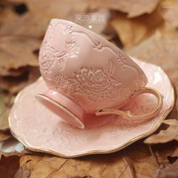 Cups Saucers European Gold Rim Tea Cup Set Bot China Leuke keramische koffie en schotel trouwgenoot Tazas de Cafe Utensil EB50BD