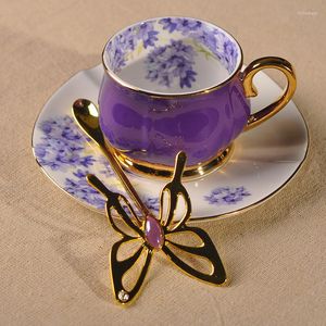 Tasses soucoupes européenne haut de gamme en porcelaine tasse à café ensemble 250 ml envoyer papillon cuillère après-midi thé mariage anniversaire cadeau