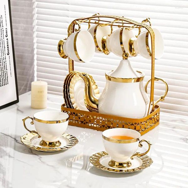 Tazas y platillos estilo europeo Noble Bone China cafetera y platillo juego de tazas de té de cerámica de lujo para 6 personas