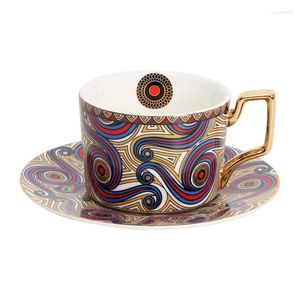 Tasses et soucoupes de Style européen rétro, ensemble de tasses à café en céramique à bords dorés, haut de gamme, raffiné, Simple, pour boire du thé turc au bureau