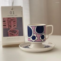 Kopjes schotels bloemen keramische koffiekopje schotel set vintage Koreaanse stijl drinkmelk theemok met bord thuiskantoor café tafel decor 260 ml