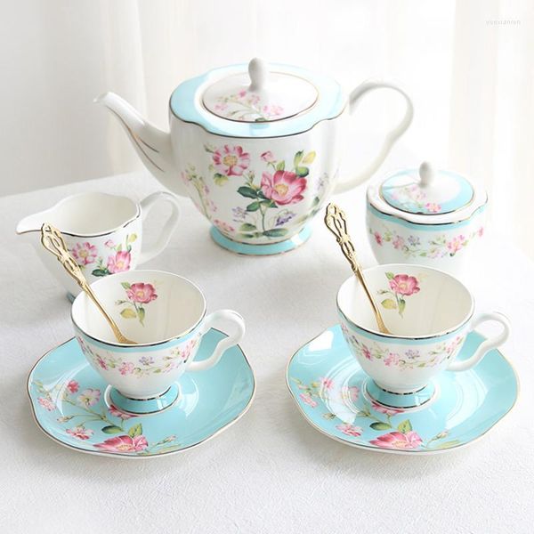 Tazas, platillos, juego de tazas de té de flores, olla de porcelana, crema, azucarero, taza de café, juegos de té para el hogar, proveedor de utensilios de café