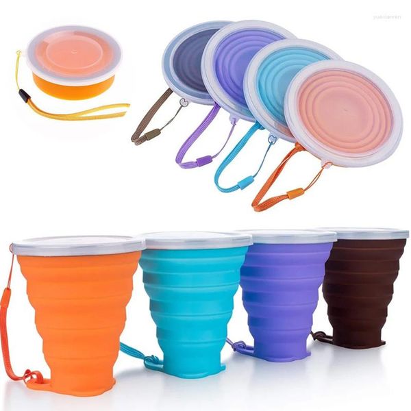 Tasses soucoupes pliantes sans BPA de qualité alimentaire tasse à eau voyage Silicone rétractable coloré Portable extérieur café Handcup