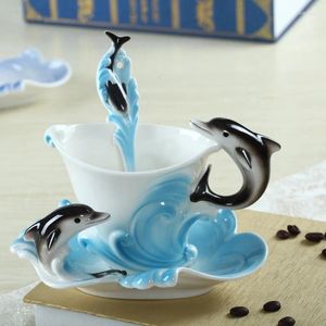 Tasses Saucers G2024 Fashion Japan et Corée du Sud Émail individuel Dolphin Créatif Cake Cup Elegant Céramique