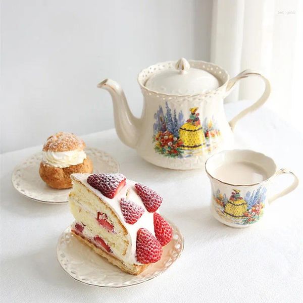 Tasses Saucers Garden Girl Tea tasse ensemble Porcelain Pot tascop Coffee Mug Momeninga Teaware Set Fournisseur de café