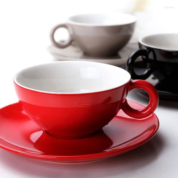 Tazas platillos alemán breve color glaze taza de café plato nórdico alta capacidad grande cerámica roja negro oscuro