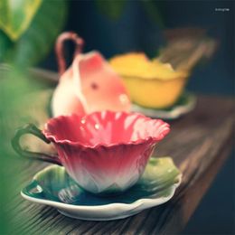 Tasses Saucers Gift Flower Coffee Northern Europe Tea High Party Réutilisable Espresso Cup Ceramic Green Taza Ceramica and Saucer Set
