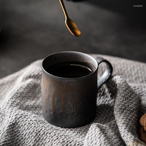 Tasses soucoupes four doré tasse en céramique grossière tasse à café industrielle faite à la main eau de thé de l'après-midi