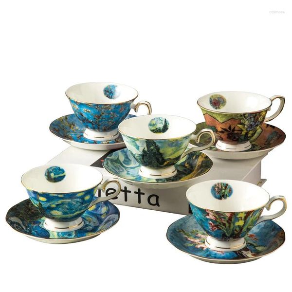 Tasses Soucoupes Gogh Design Fine Os Bone China Coffee Tasse et soucoupe Céramique