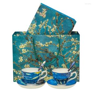 Cups Saucers Gogh Sunflower Painting Design Porselein Cup en Saucer Coffee Gift Box Set