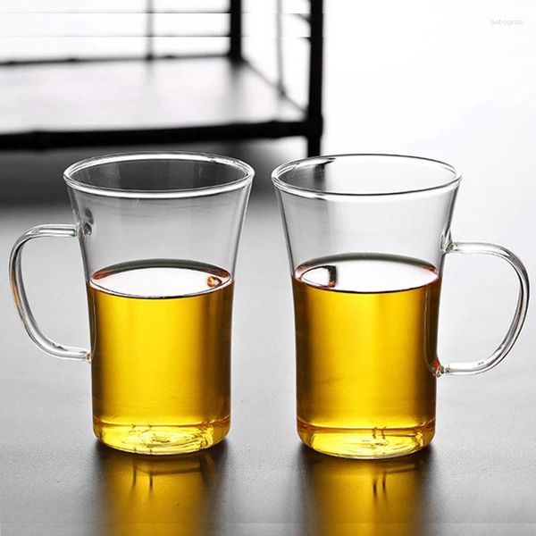 Tasses Saucers Green Tea tasse incolore la ceinture en verre résistante à la chaleur transparente maintient l'eau de maison borosilicate haute 350 ml