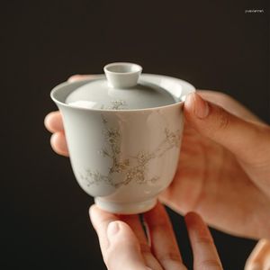 Tazas platillos pintados a mano de bambú blanco chino de cerámica hermoso juego de tazas de té tazas para ceremonia taza de té