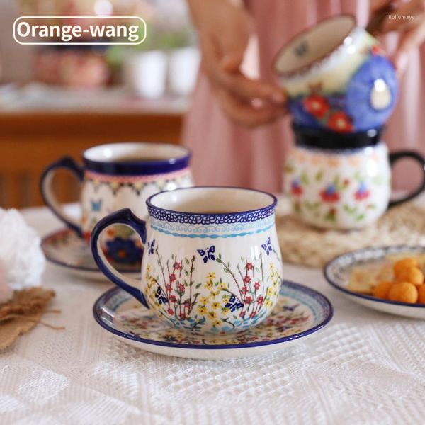 Tasses soucoupes peintes à la main en céramique tasse à thé porcelaine blanche poterie personnelle unique verres en gros tasse à vin tasse à thé