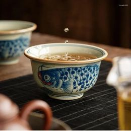 Tasses soucoupes poisson peint à la main Antique chinois en céramique ouverture belle tasse à thé ensemble tasses à thé pour cérémonie tasse à thé japonaise