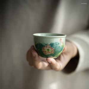 Tasses Soucoupes Peint À La Main Lotus Chinois Tasse À Thé Céramique Antique Belle Tasse À Thé Vaisselle A De Vert Clair