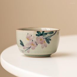 Tasses soucoupes peintes à la main fleurs de Magnolia en céramique ouverture tasse chinoise poterie beau service à thé tasses à thé pour cérémonie