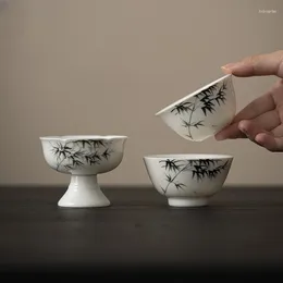 Tasses Soucoupes Tasse à thé en porcelaine peinte à la main Design en bambou noir Tasse unique de grande capacité pour la cérémonie du thé chinois Plusieurs styles disponibles