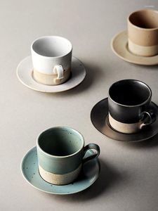 Ensemble de tasses et soucoupes à café en céramique faites à la main, 4 couleurs, poterie créative, Style rétro Simple, verres à expresso, 120ml